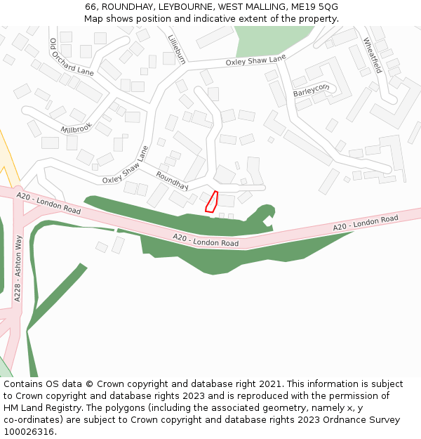 66, ROUNDHAY, LEYBOURNE, WEST MALLING, ME19 5QG: Location map and indicative extent of plot