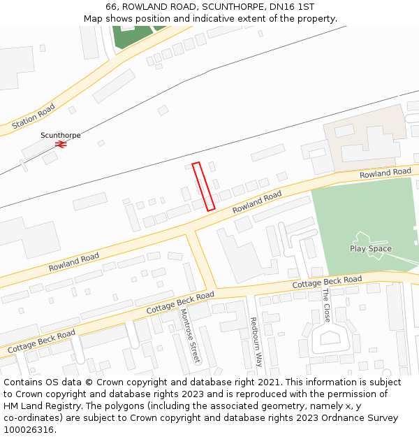66, ROWLAND ROAD, SCUNTHORPE, DN16 1ST: Location map and indicative extent of plot