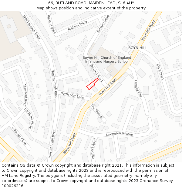 66, RUTLAND ROAD, MAIDENHEAD, SL6 4HY: Location map and indicative extent of plot