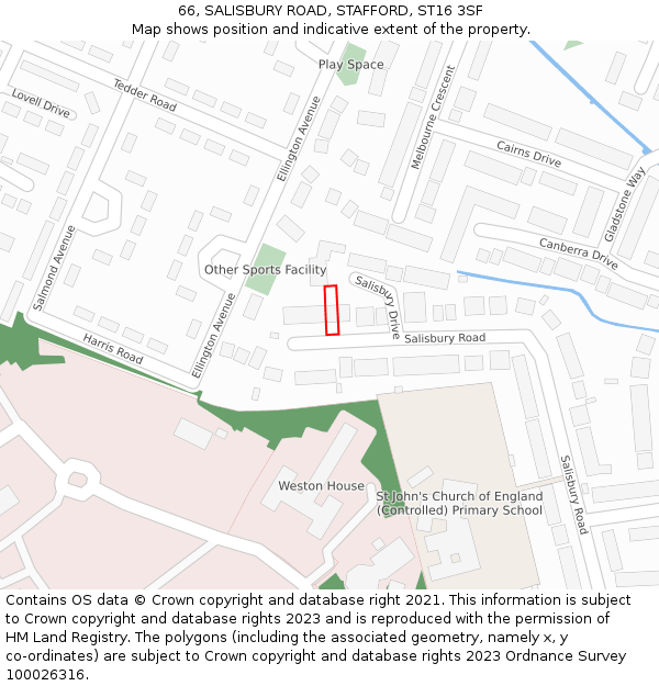66, SALISBURY ROAD, STAFFORD, ST16 3SF: Location map and indicative extent of plot