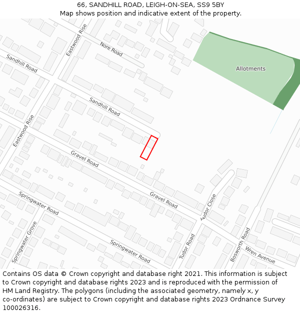 66, SANDHILL ROAD, LEIGH-ON-SEA, SS9 5BY: Location map and indicative extent of plot