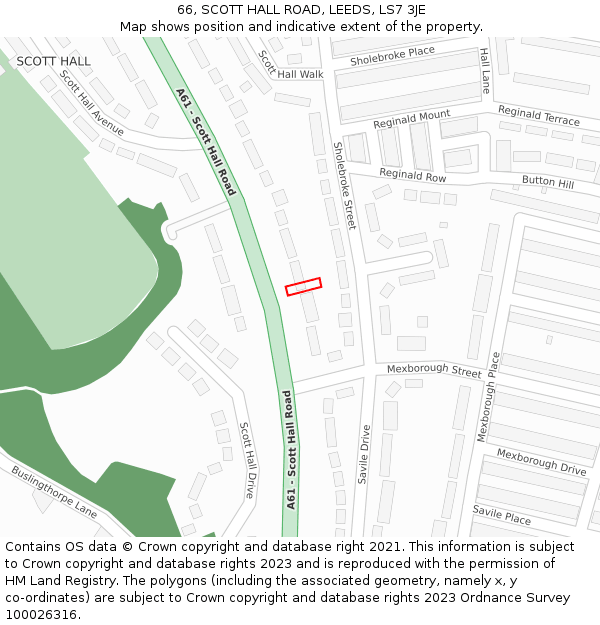 66, SCOTT HALL ROAD, LEEDS, LS7 3JE: Location map and indicative extent of plot