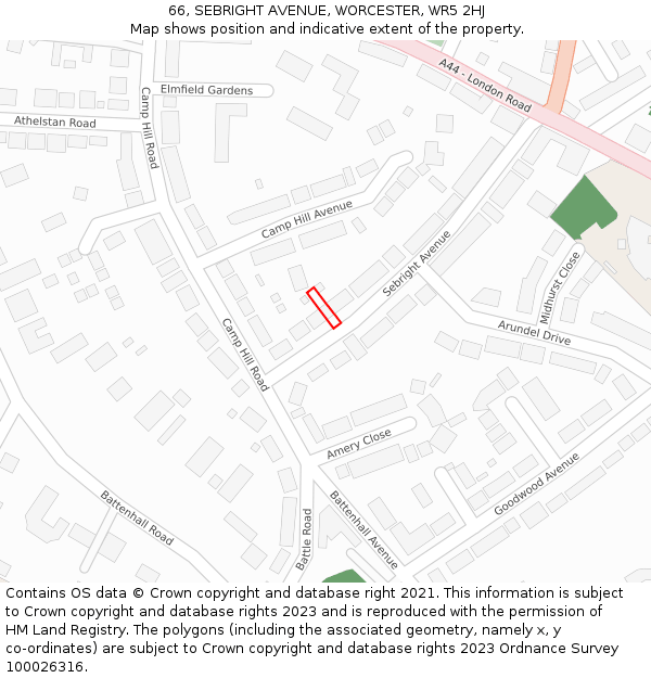 66, SEBRIGHT AVENUE, WORCESTER, WR5 2HJ: Location map and indicative extent of plot