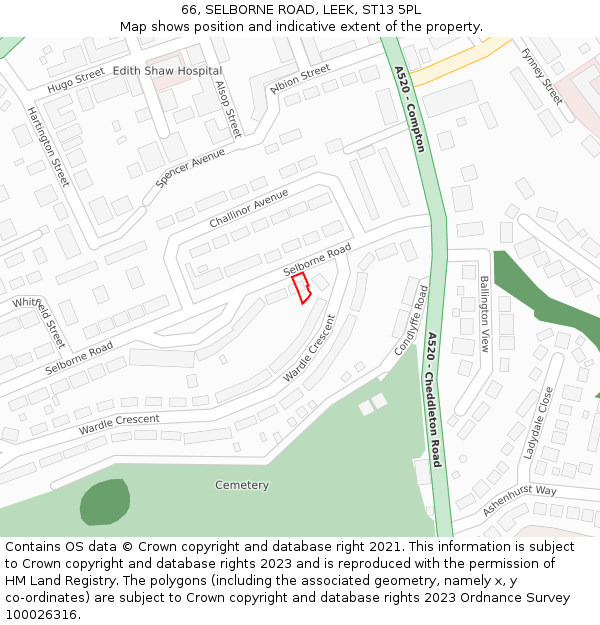 66, SELBORNE ROAD, LEEK, ST13 5PL: Location map and indicative extent of plot