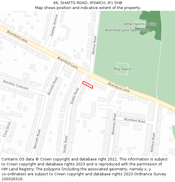 66, SHAFTO ROAD, IPSWICH, IP1 5HB: Location map and indicative extent of plot