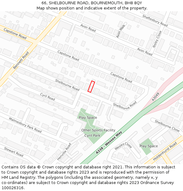 66, SHELBOURNE ROAD, BOURNEMOUTH, BH8 8QY: Location map and indicative extent of plot