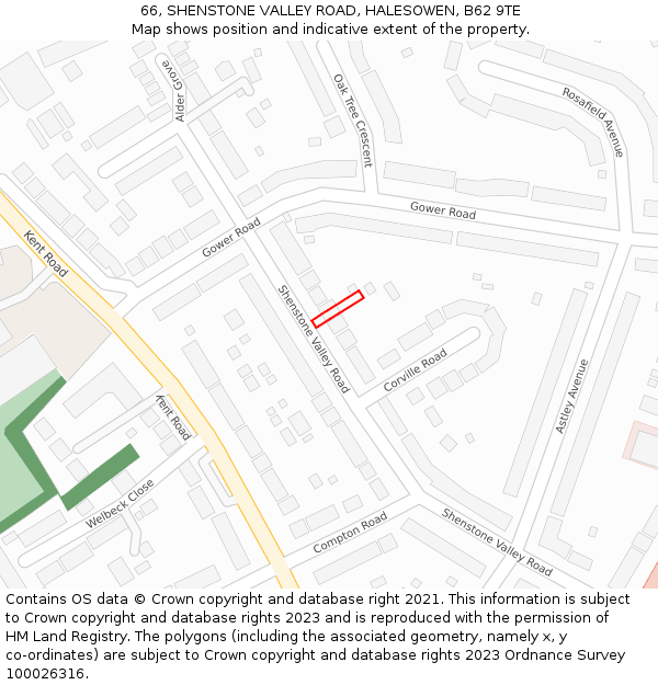 66, SHENSTONE VALLEY ROAD, HALESOWEN, B62 9TE: Location map and indicative extent of plot
