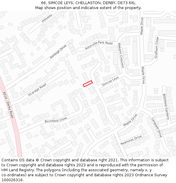 66, SIMCOE LEYS, CHELLASTON, DERBY, DE73 6XL: Location map and indicative extent of plot