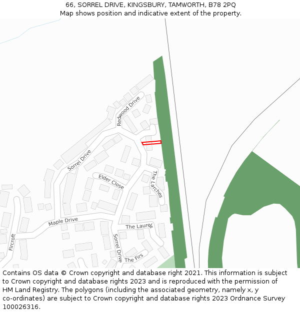 66, SORREL DRIVE, KINGSBURY, TAMWORTH, B78 2PQ: Location map and indicative extent of plot