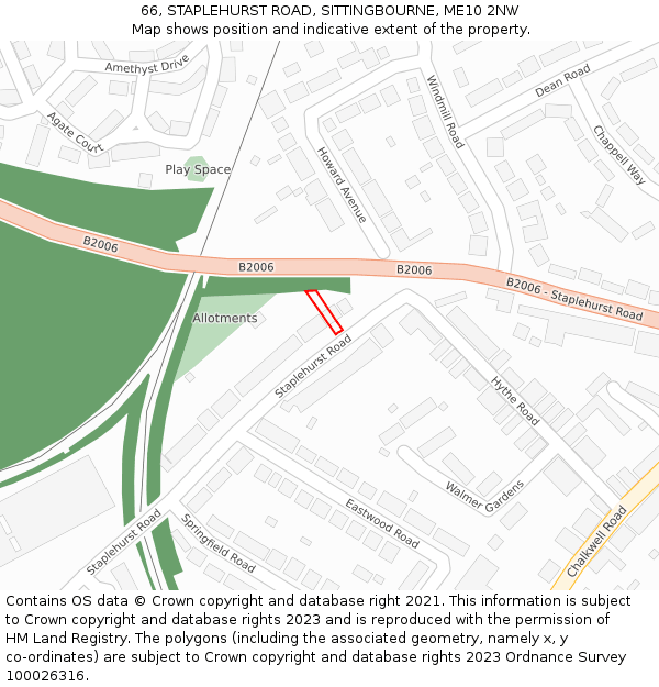 66, STAPLEHURST ROAD, SITTINGBOURNE, ME10 2NW: Location map and indicative extent of plot