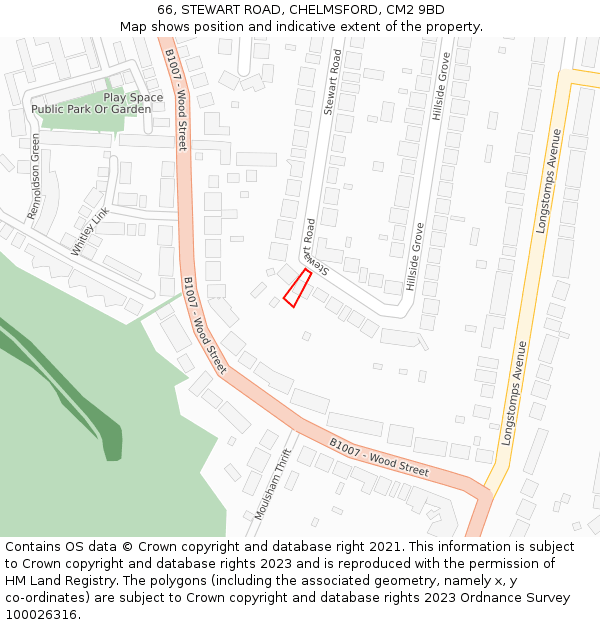 66, STEWART ROAD, CHELMSFORD, CM2 9BD: Location map and indicative extent of plot