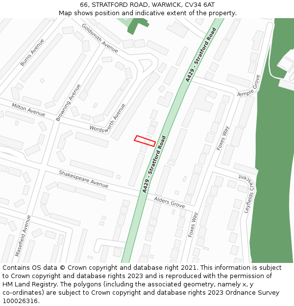 66, STRATFORD ROAD, WARWICK, CV34 6AT: Location map and indicative extent of plot