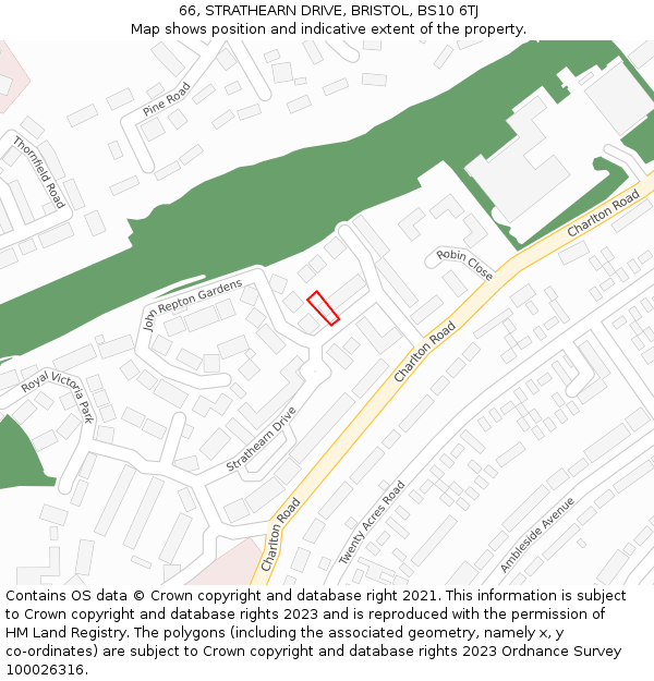 66, STRATHEARN DRIVE, BRISTOL, BS10 6TJ: Location map and indicative extent of plot