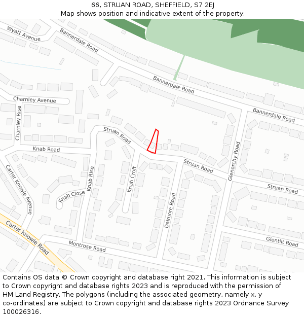 66, STRUAN ROAD, SHEFFIELD, S7 2EJ: Location map and indicative extent of plot