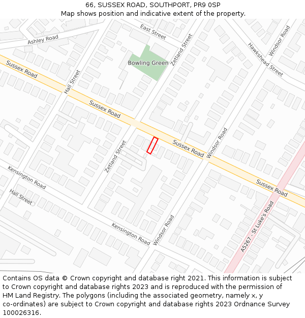 66, SUSSEX ROAD, SOUTHPORT, PR9 0SP: Location map and indicative extent of plot