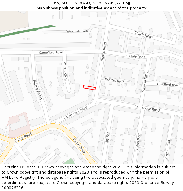 66, SUTTON ROAD, ST ALBANS, AL1 5JJ: Location map and indicative extent of plot