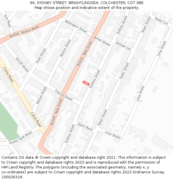 66, SYDNEY STREET, BRIGHTLINGSEA, COLCHESTER, CO7 0BE: Location map and indicative extent of plot
