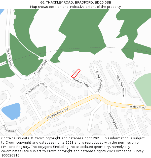 66, THACKLEY ROAD, BRADFORD, BD10 0SB: Location map and indicative extent of plot