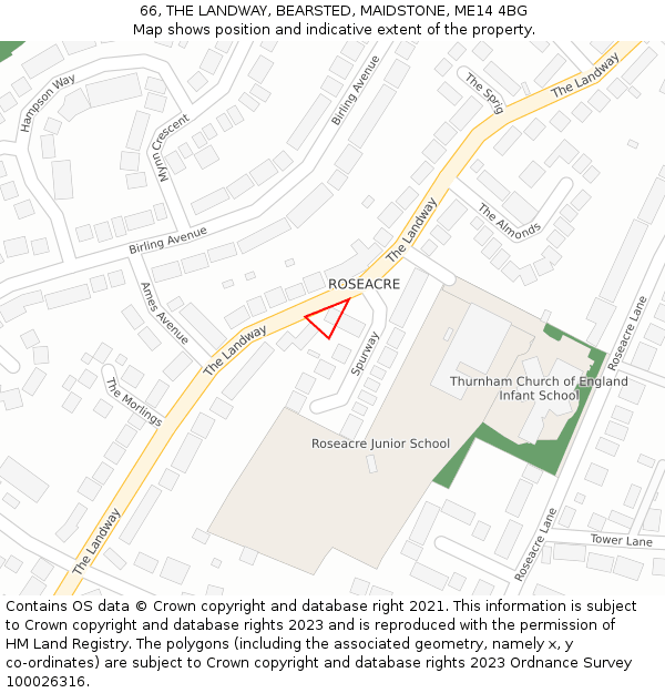 66, THE LANDWAY, BEARSTED, MAIDSTONE, ME14 4BG: Location map and indicative extent of plot