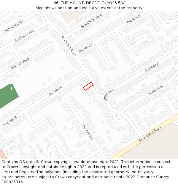 66, THE MOUNT, DRIFFIELD, YO25 5JW: Location map and indicative extent of plot