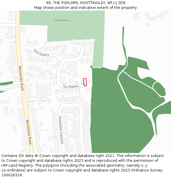 66, THE POPLARS, KNOTTINGLEY, WF11 0DE: Location map and indicative extent of plot