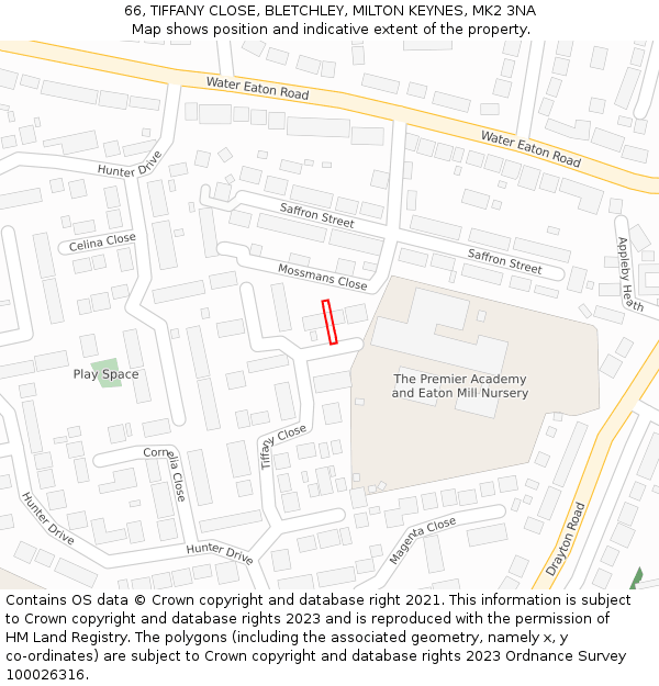66, TIFFANY CLOSE, BLETCHLEY, MILTON KEYNES, MK2 3NA: Location map and indicative extent of plot