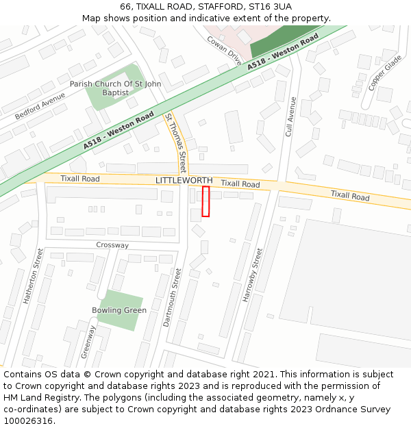66, TIXALL ROAD, STAFFORD, ST16 3UA: Location map and indicative extent of plot
