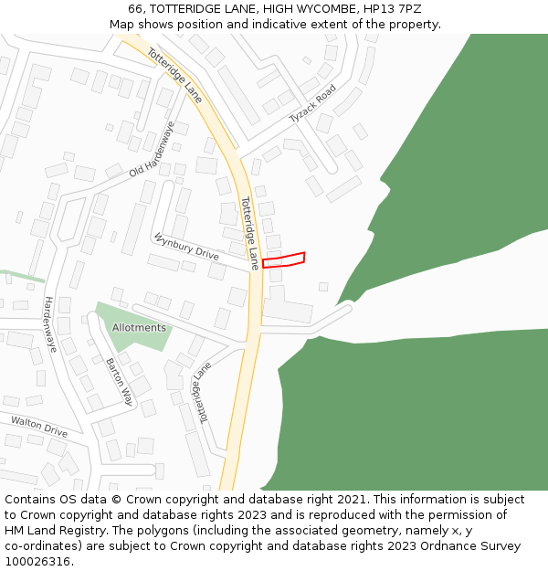 66, TOTTERIDGE LANE, HIGH WYCOMBE, HP13 7PZ: Location map and indicative extent of plot