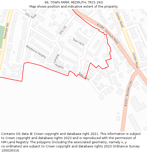 66, TOWN FARM, REDRUTH, TR15 2XG: Location map and indicative extent of plot