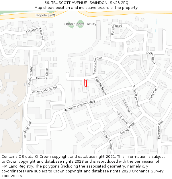 66, TRUSCOTT AVENUE, SWINDON, SN25 2PQ: Location map and indicative extent of plot