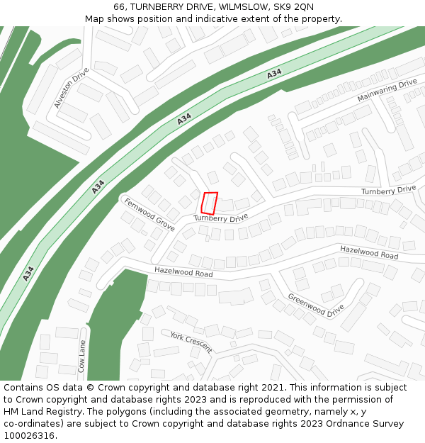 66, TURNBERRY DRIVE, WILMSLOW, SK9 2QN: Location map and indicative extent of plot