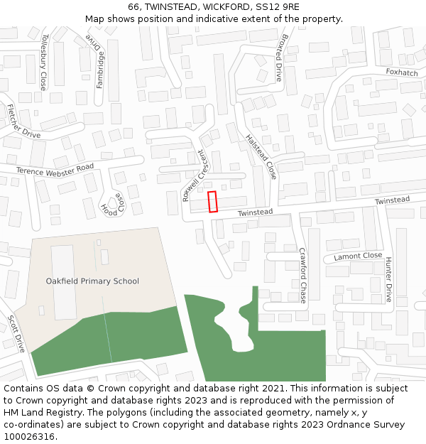 66, TWINSTEAD, WICKFORD, SS12 9RE: Location map and indicative extent of plot