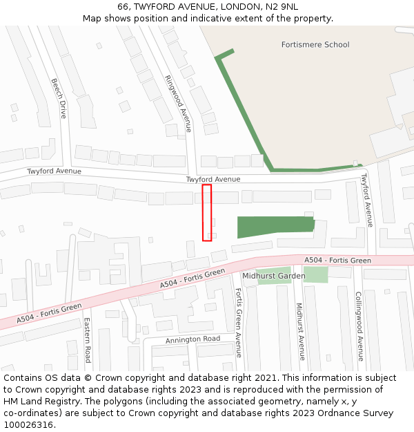66, TWYFORD AVENUE, LONDON, N2 9NL: Location map and indicative extent of plot