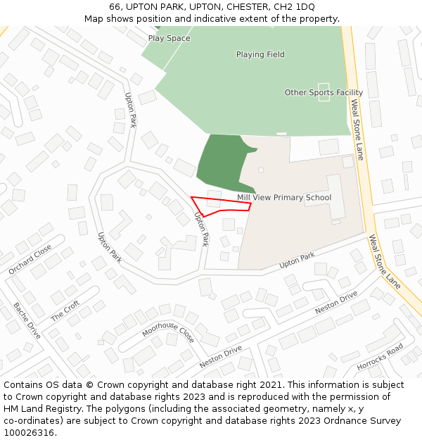 66, UPTON PARK, UPTON, CHESTER, CH2 1DQ: Location map and indicative extent of plot