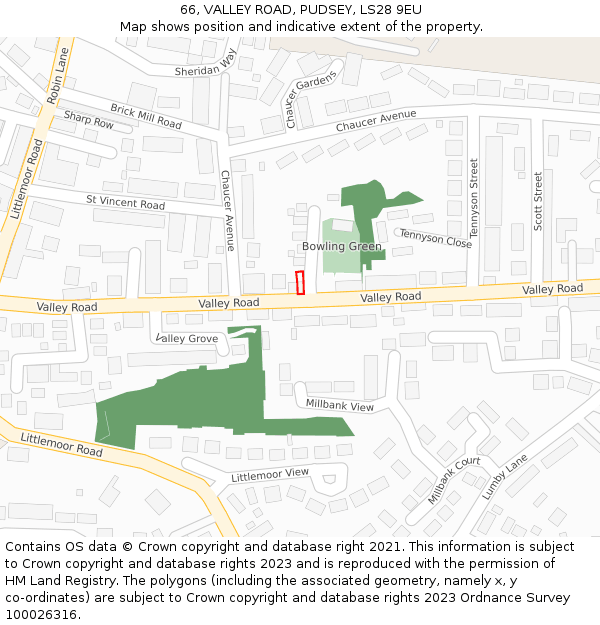 66, VALLEY ROAD, PUDSEY, LS28 9EU: Location map and indicative extent of plot