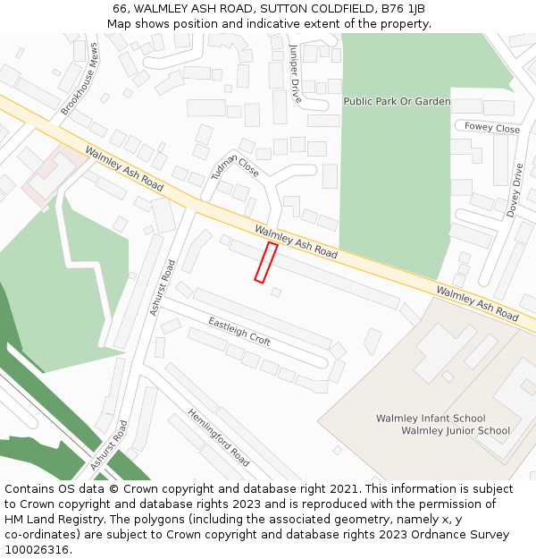 66, WALMLEY ASH ROAD, SUTTON COLDFIELD, B76 1JB: Location map and indicative extent of plot