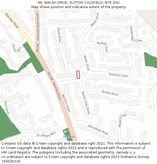66, WALSH DRIVE, SUTTON COLDFIELD, B76 2NU: Location map and indicative extent of plot