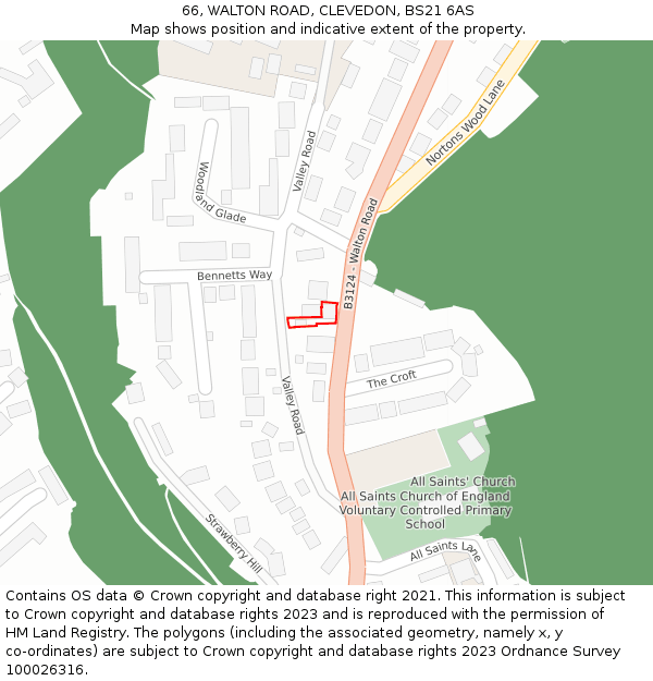 66, WALTON ROAD, CLEVEDON, BS21 6AS: Location map and indicative extent of plot