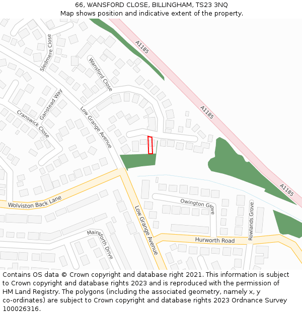 66, WANSFORD CLOSE, BILLINGHAM, TS23 3NQ: Location map and indicative extent of plot