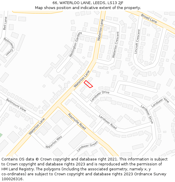 66, WATERLOO LANE, LEEDS, LS13 2JF: Location map and indicative extent of plot