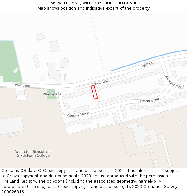 66, WELL LANE, WILLERBY, HULL, HU10 6HE: Location map and indicative extent of plot