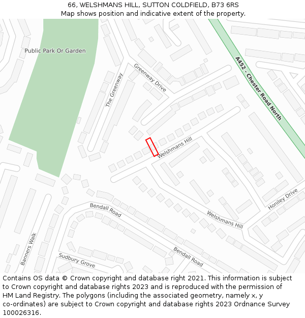 66, WELSHMANS HILL, SUTTON COLDFIELD, B73 6RS: Location map and indicative extent of plot