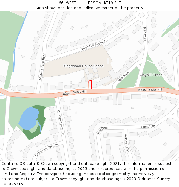 66, WEST HILL, EPSOM, KT19 8LF: Location map and indicative extent of plot