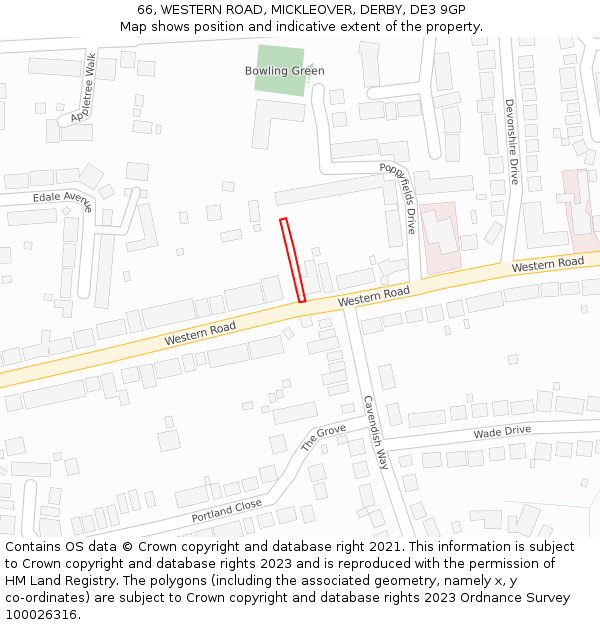 66, WESTERN ROAD, MICKLEOVER, DERBY, DE3 9GP: Location map and indicative extent of plot