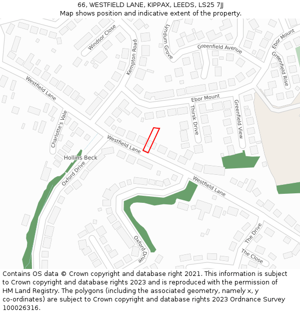 66, WESTFIELD LANE, KIPPAX, LEEDS, LS25 7JJ: Location map and indicative extent of plot