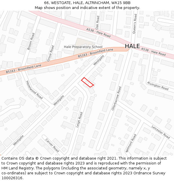 66, WESTGATE, HALE, ALTRINCHAM, WA15 9BB: Location map and indicative extent of plot