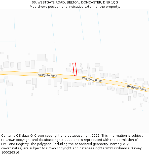 66, WESTGATE ROAD, BELTON, DONCASTER, DN9 1QG: Location map and indicative extent of plot