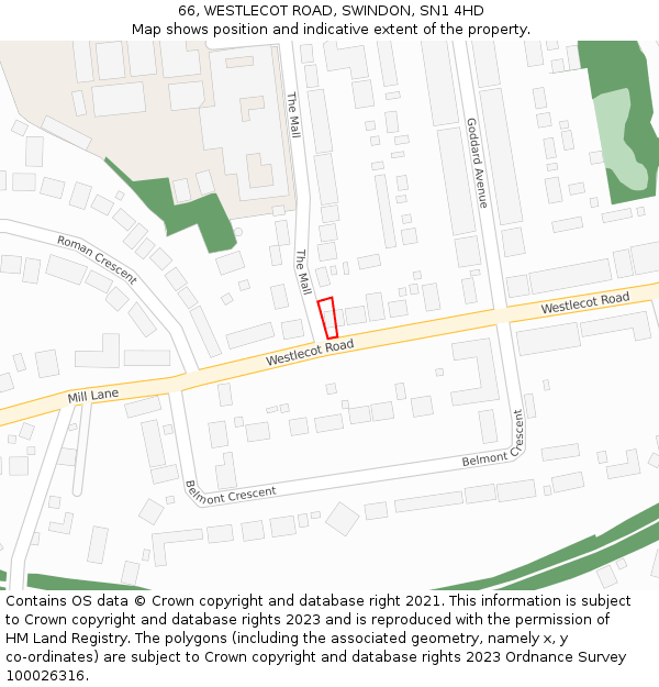 66, WESTLECOT ROAD, SWINDON, SN1 4HD: Location map and indicative extent of plot