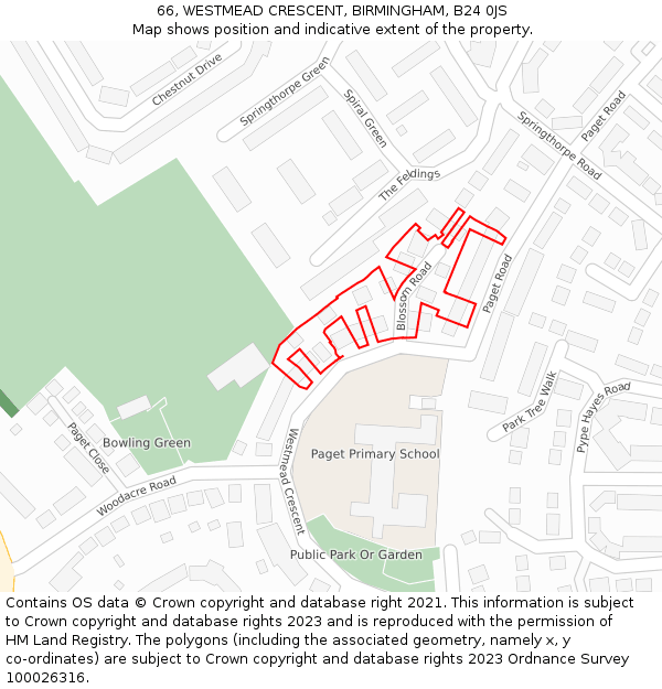 66, WESTMEAD CRESCENT, BIRMINGHAM, B24 0JS: Location map and indicative extent of plot