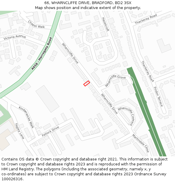 66, WHARNCLIFFE DRIVE, BRADFORD, BD2 3SX: Location map and indicative extent of plot